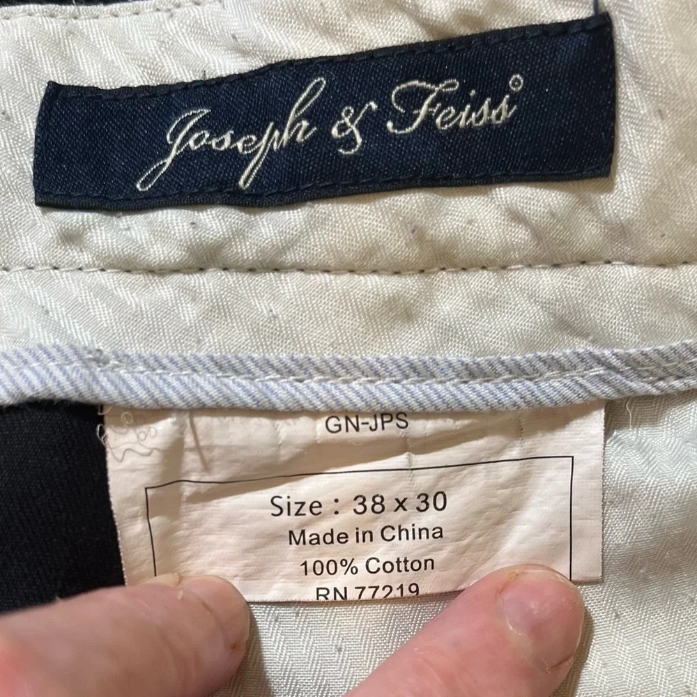 JOSEPH & FEISS Navy Blue Cotton Chinos Slacks w, Cuffed Legs Size 38x30